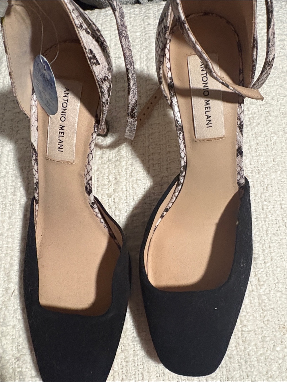 ANTONIO MELANI Black Pumps with Snake-Print Ankle Strap